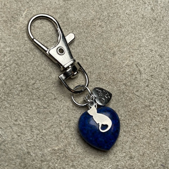 Lapiz Lazuli Heart Shaped Stone Love My Cat Keychain Or Purse Toggle - Picture 6 of 12